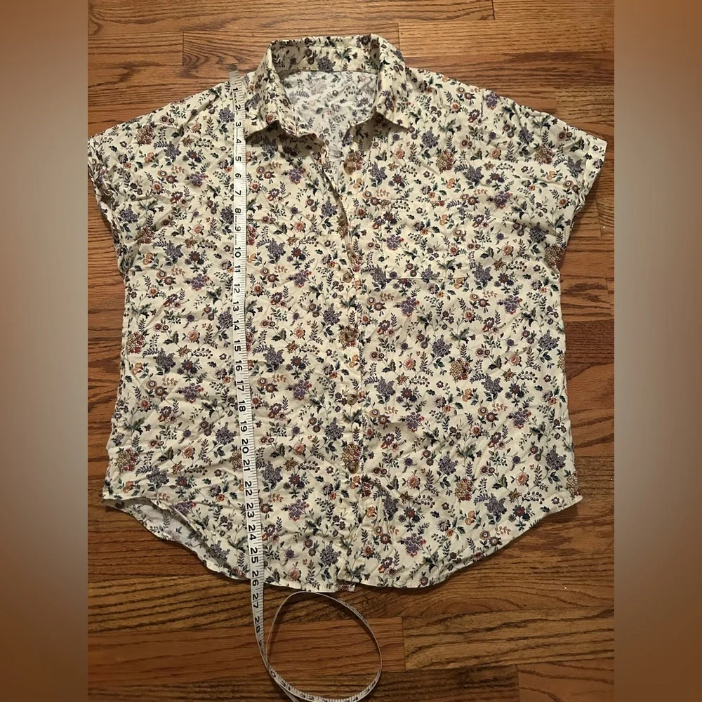 Women's Cream Floral Cotton Bohemian Slouchy Oversized Approx Sz L/XL Blouse